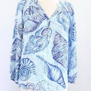 Lilly Pulitzer Blue Seashell Print Blouse